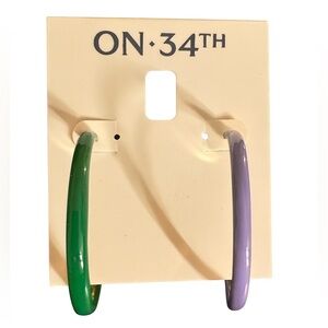 On 34th Green & Purple Mismatch Hoop
Earrings NWT